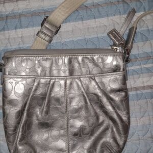 Coach Metallic Silver Leather Crossbody Bag